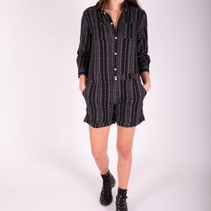 Urban Outfitters Afternoon The Weslayan Romper in linen black and white stripes